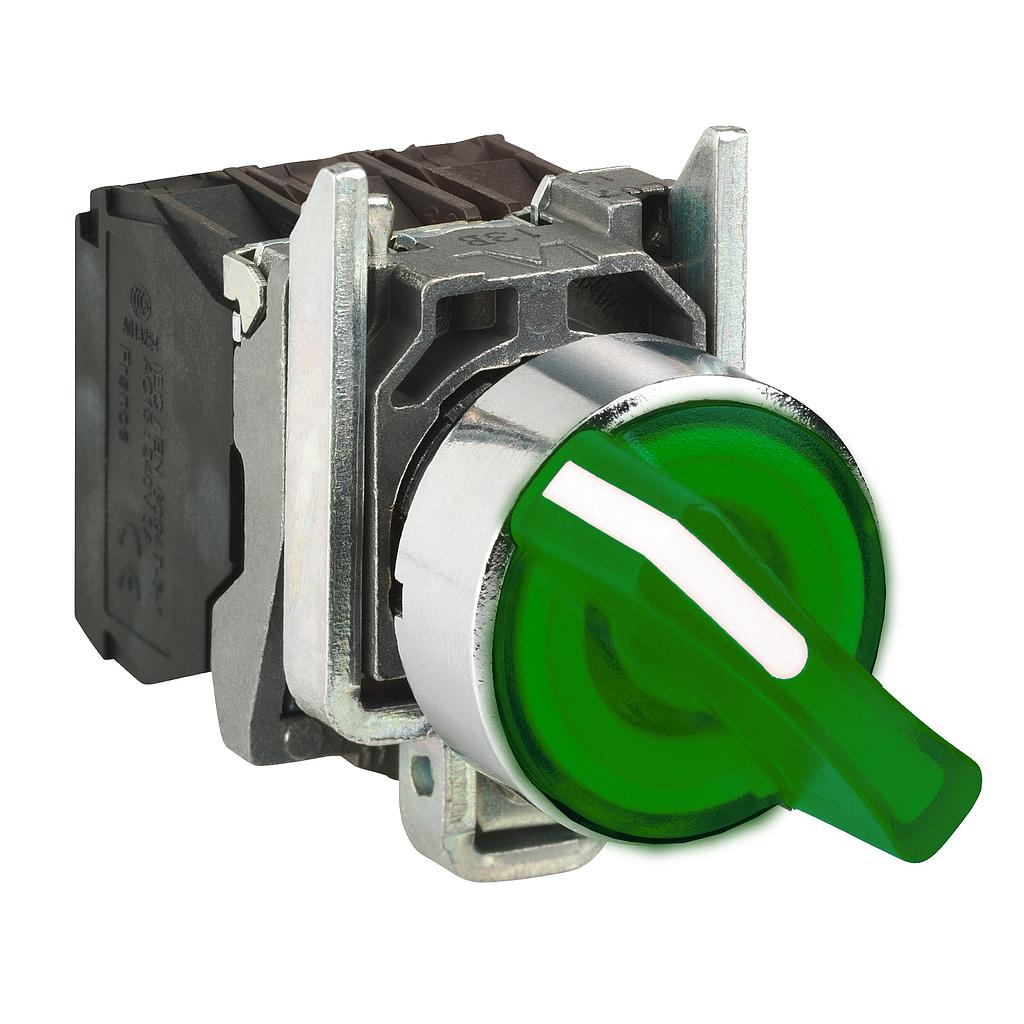 Schneider  Green complete illuminated selector switch (D)22 2-position stay put 1NO+1NC 24V