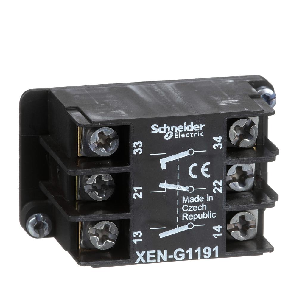 Schneider  Spring return contact block - 1 NC + 2 NO - front mounting