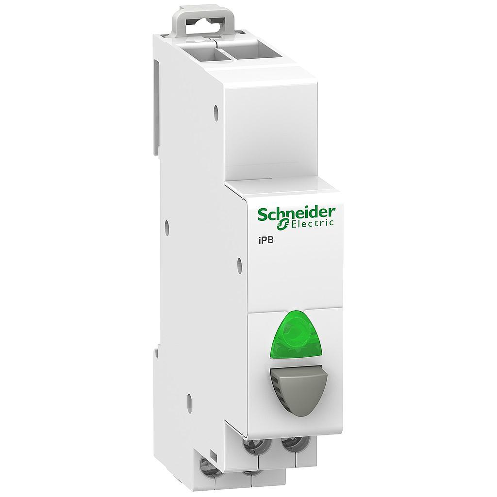 Schneider  Acti9 iPB 1NO single push button grey - indicator light green 12-48Vac/dc