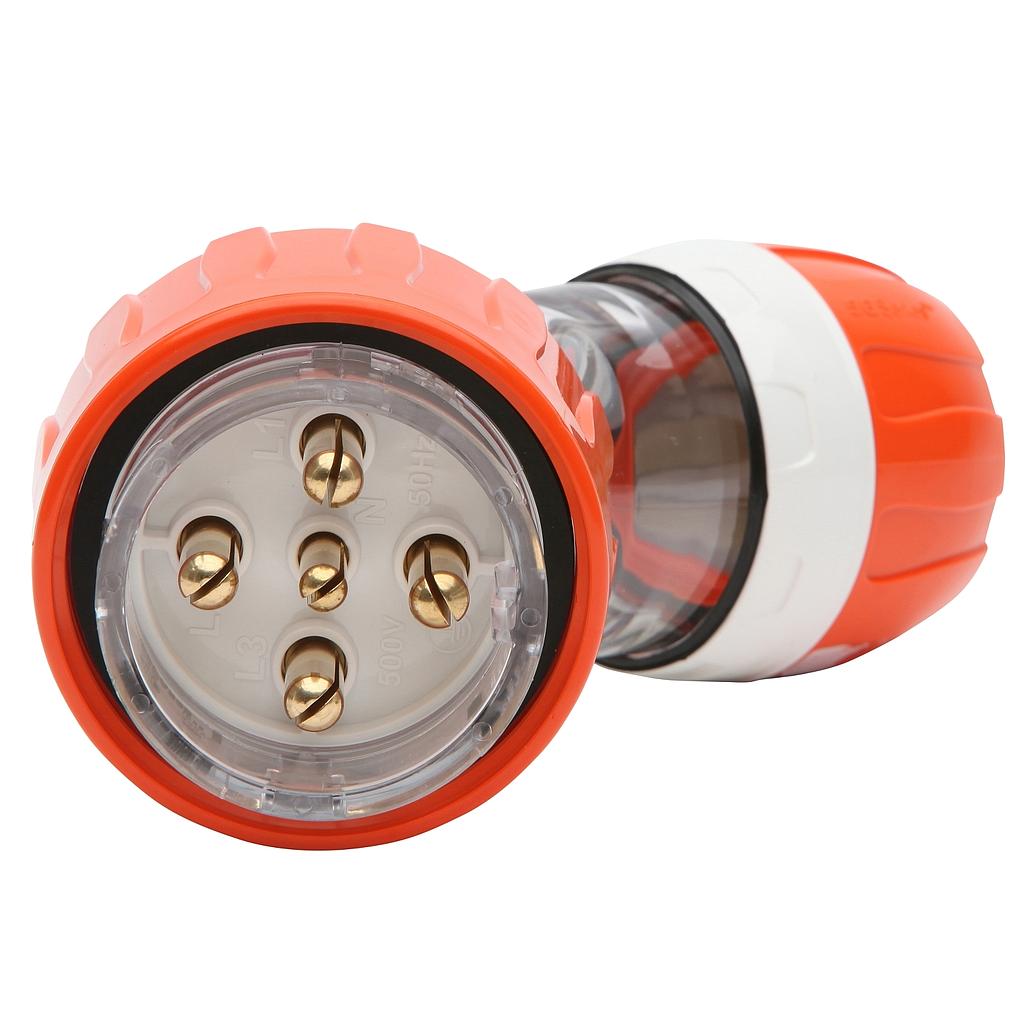 Schneider  32A 500V - angled plug - 5 round pin - IP66 ( Orange)