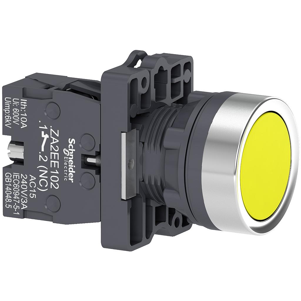 Schneider  Round yellow push-button - flush spring return - 1NO