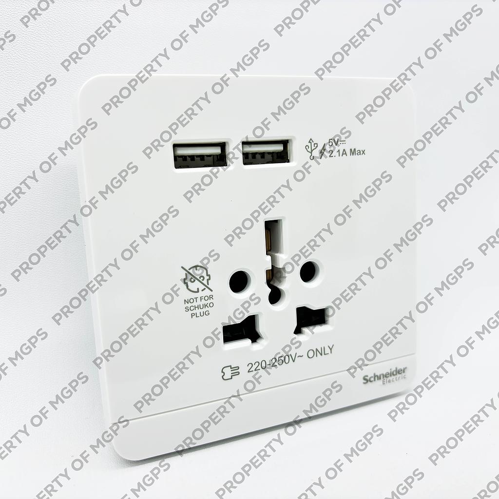 Schneider  AVATARON INTERNATIONAL SOCKET  WITH 2.1A USB   WHITE  E8342616USB_WE