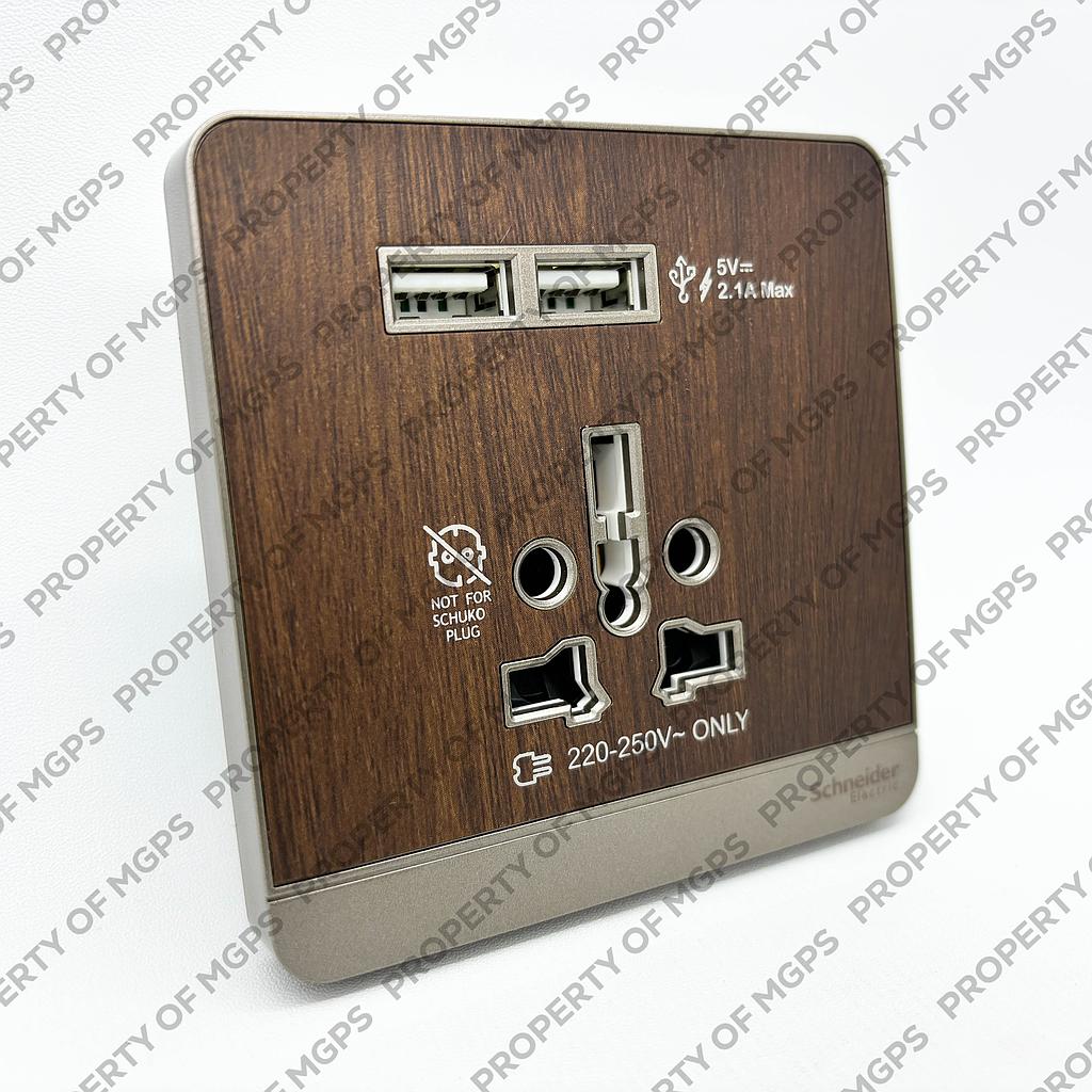 Schneider  AVATARON INT SOCKET W USB 2.1A WOOD KAYU