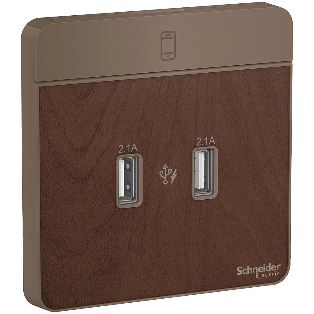 Schneider  AVATARON USB CHARGER 2 GANG  2.1A WOOD KAYU