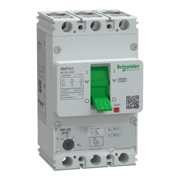 Schneider  GoPact MCCB 200, 3 poles, 36kA at 415VAC, 80A rating, TMD trip unit, adjustable thermal protection G20F3A80