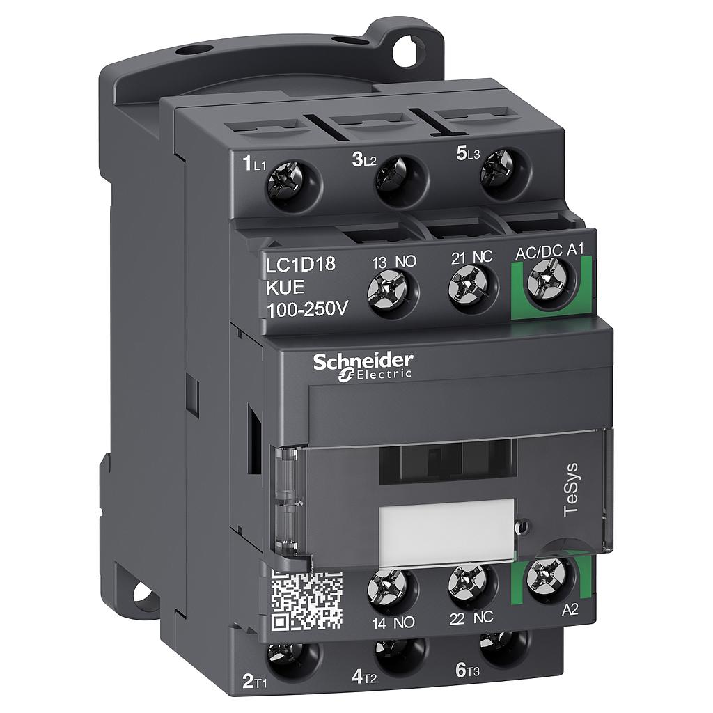 Schneider  TeSys D contactor 3P 18A AC-3 up to 440V coil 100-250V AC/DC