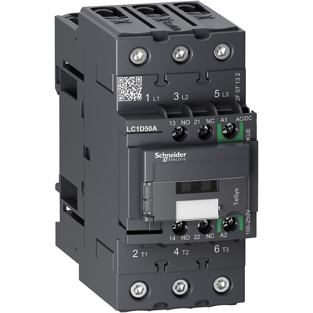Schneider  TeSys D contactor 3P 50A AC-3 up to 440V coil 100-250V AC/DC EverLink