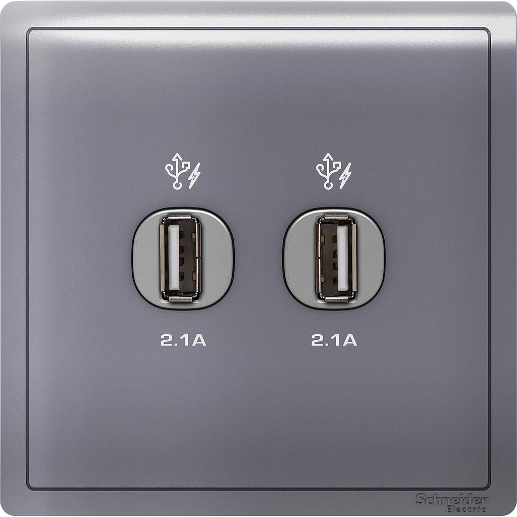 Schneider PIENO PIENO USB CHARGER 2 GANG  2.1A LAVENDER SILVER