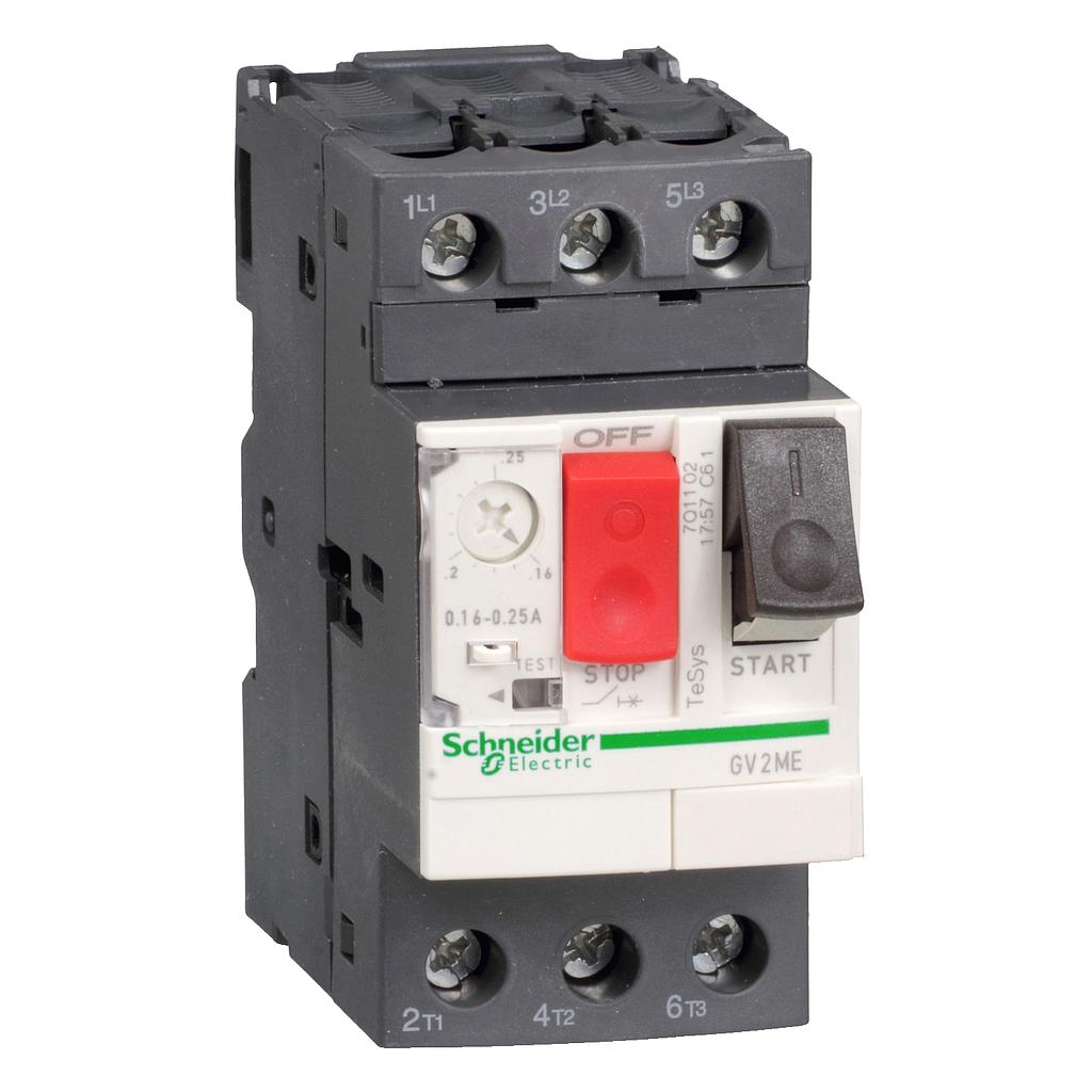 Schneider  Motor circuit breaker, TeSys GV2, 3P, 0.1-0.16 A, thermal magnetic, screw clamp terminals