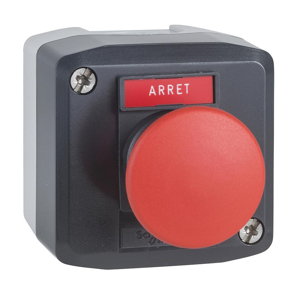 Schneider  Dark grey station - 1 red mushroom head pushbutton D40 spring return 1NC Arret