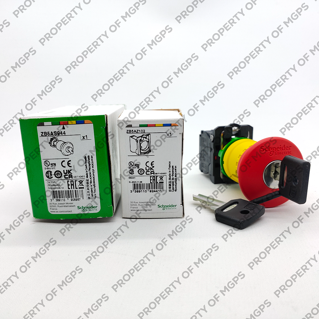 Schneider  Red (D)40 Emergency stop, switching off pushbutton (D)22 latching key release 1NC