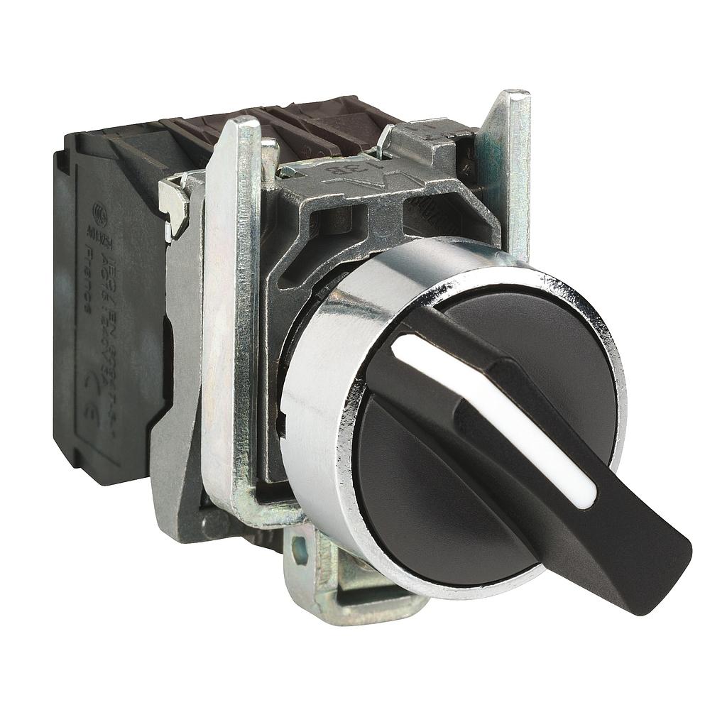 Schneider  Black selector switch (D)22 2-position spring return 1NO 600V