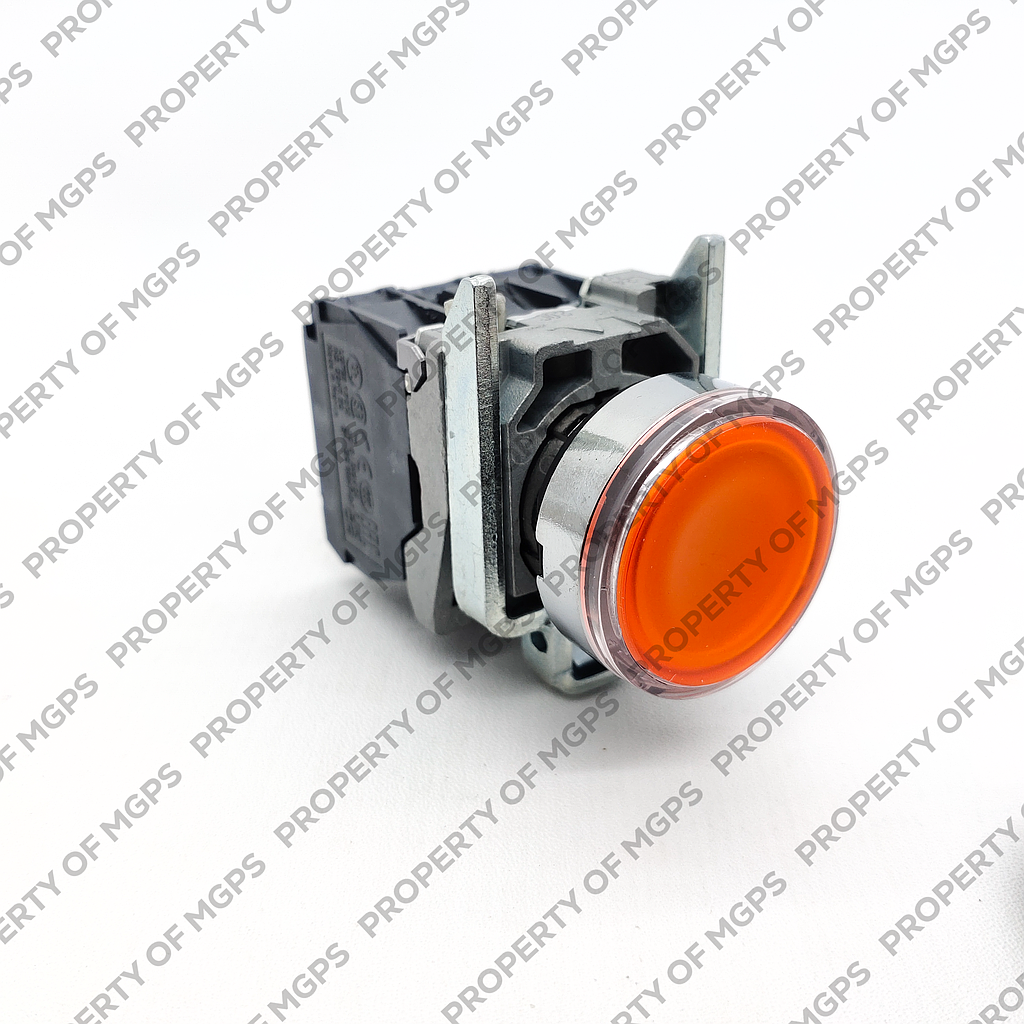 Schneider  Orange flush complete illum pushbutton (D)22 spring return 1NO+1NC 110.120V