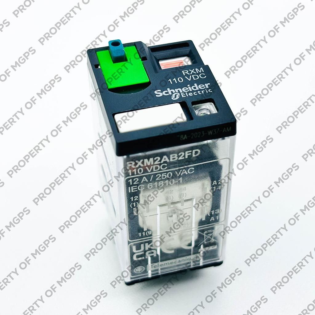 Schneider  Miniature Plug-in relay - Zelio RXM 2 C/O 110 V DC 12 A with LED